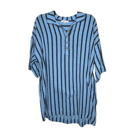 Z Supply Blue Striped Button Down Cotton Short Sleeve Mini Dress Size Medium - Picture 1 of 6